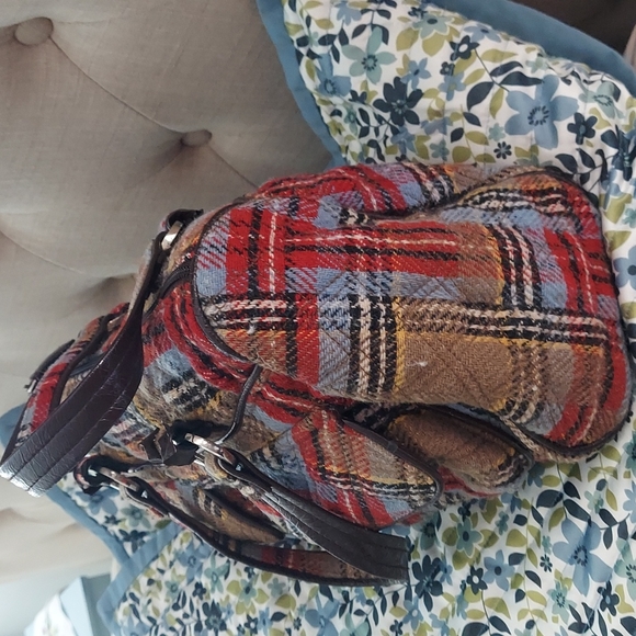 Vintage Vera Bradley Patchwork Plaid Tweed Wool Satchel Handbag - Picture 4 of 16